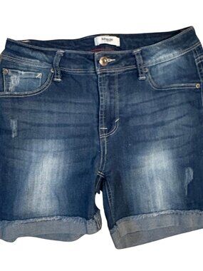 Kensie Jeans Denim Shorts Size 2 Blue Mid Rise Cuffed Stretch Distressed